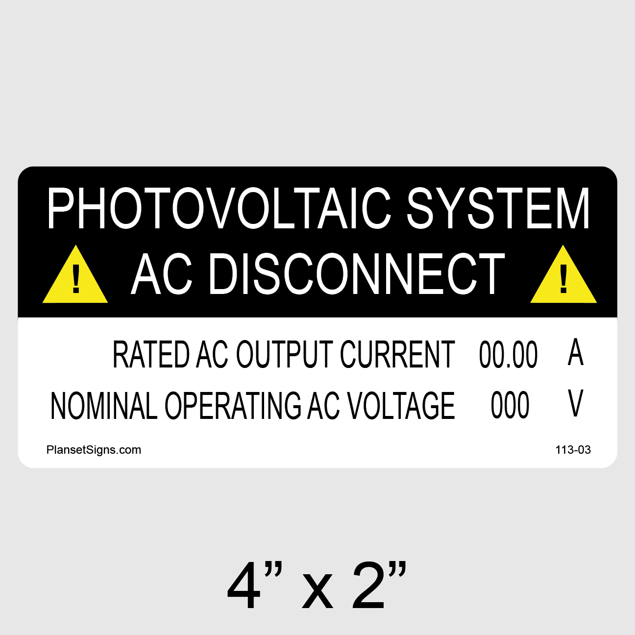 AC Disconnect Label, SKU 113-03