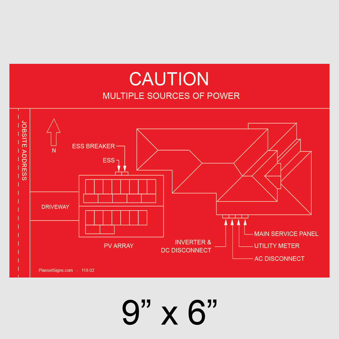 Solar Facility Map Placard (9" x 6") - Red, SKU 119-02
