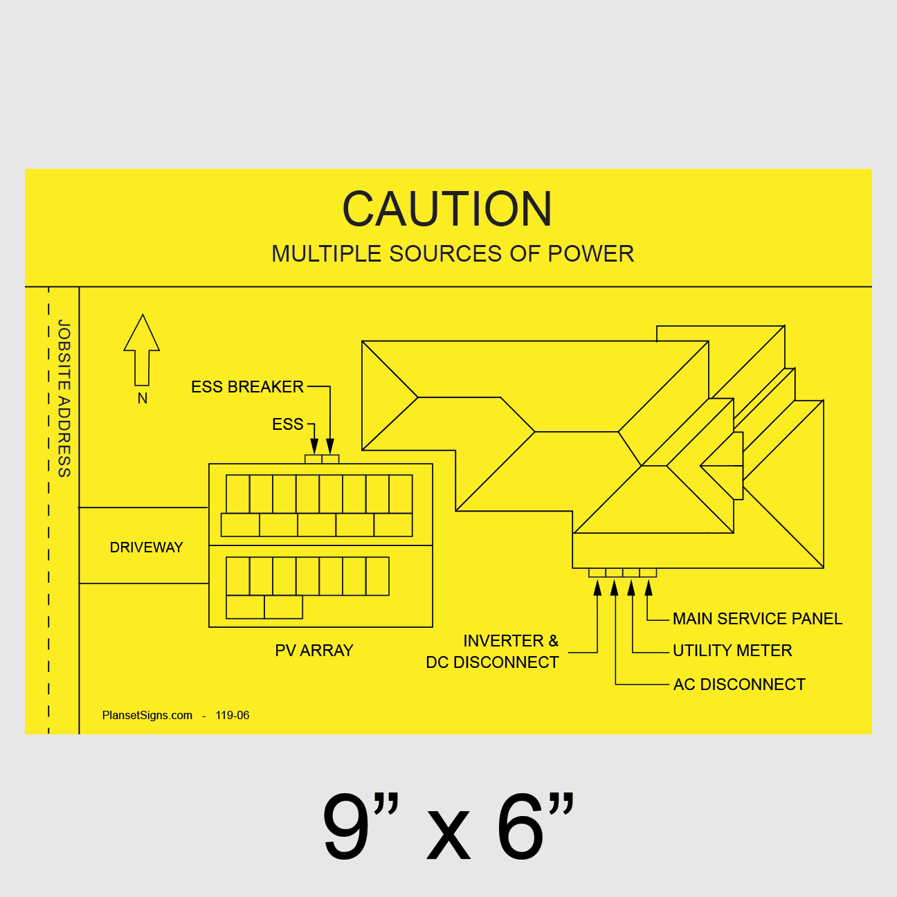 Solar Facility Map Placard (9" x 6") - Yellow, SKU 119-02