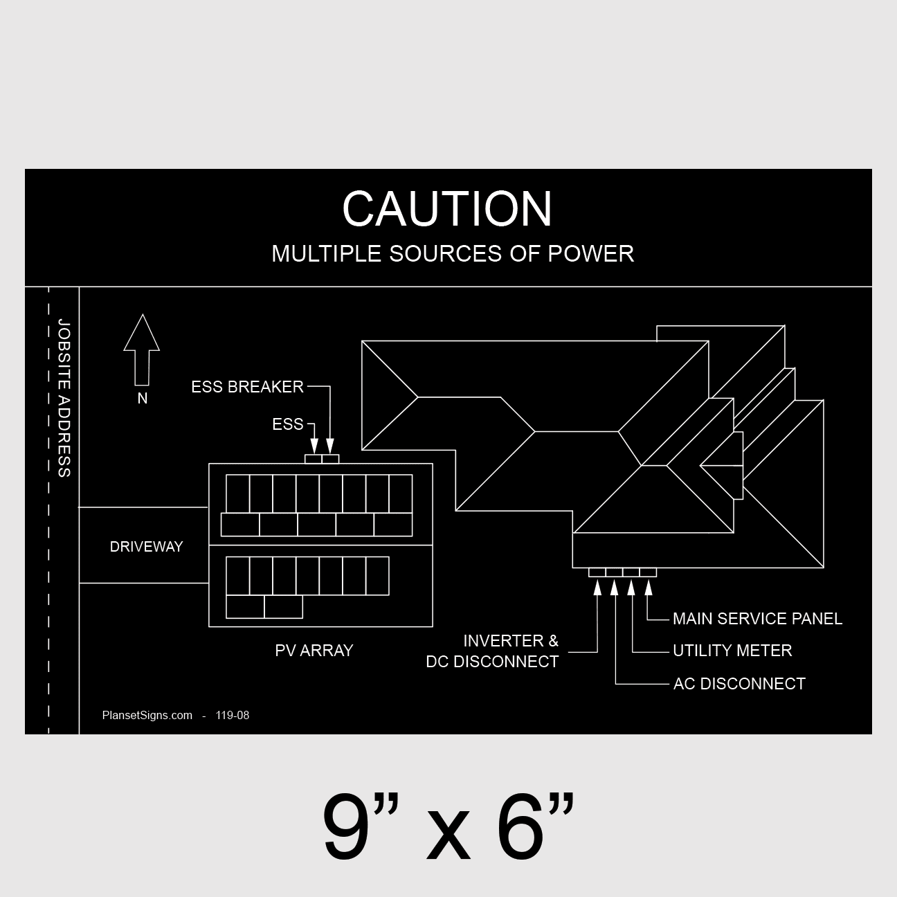 Solar Facility Map Placard (9" x 6") - Black, SKU 119-02