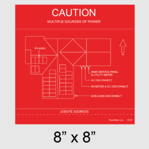 Solar Facility Map Placard (8" x 8") - Red, SKU 129-02