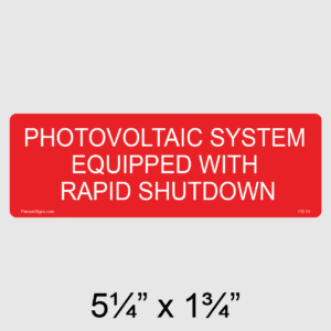 PV Rapid Shutdown Label, SKU 135-01