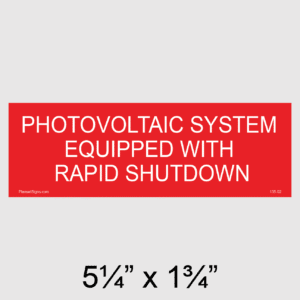 PV Rapid Shutdown Placard, SKU 135-02