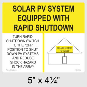 PV Rapid Shutdown Label, SKU 136-03-54