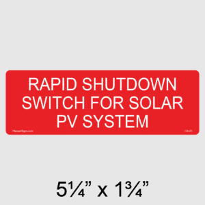 Rapid Shutdown Switch Label, SKU 138-01
