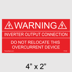 Inverter Output Connection Placard, SKU 172-02