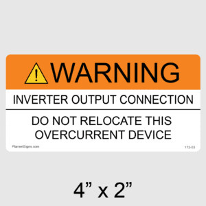 Inverter Output Connection Label, SKU 172-03