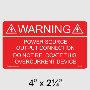 Power Source Output Connection Label, SKU 173-01