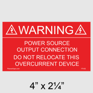 Power Source Output Connection Placard, SKU 173-02