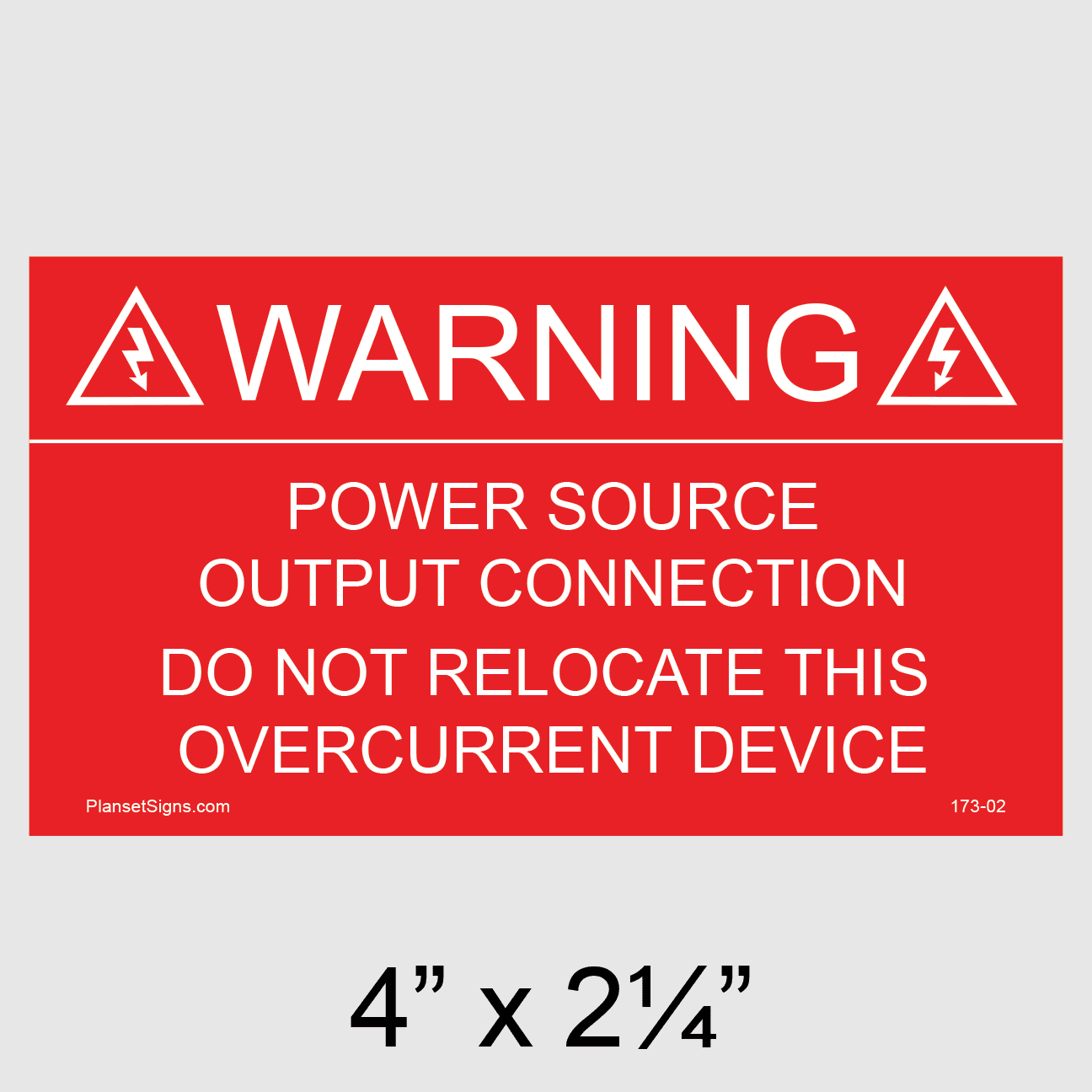 Power Source Output Connection Placard, SKU 173-02