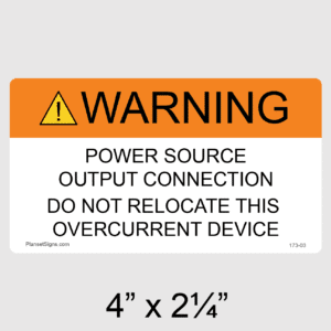 Power Source Output Connection Label, SKU 173-03