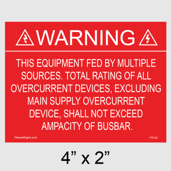 175-02 Shall Not Exceed Ampacity of Busbar Placard