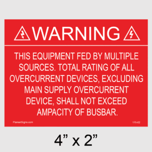 Shall Not Exceed Ampacity of Busbar Placard, SKU 175-02