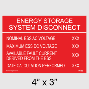 Energy Storage System Disconnect Placard, SKU 178-02
