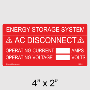Energy Storage System AC Disconnect Label, SKU 180-01