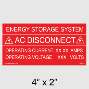 Energy Storage System AC Disconnect Placard, SKU 180-02