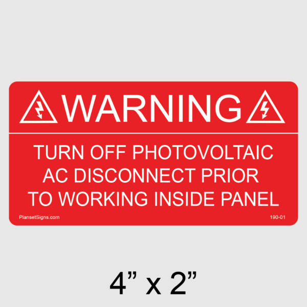 190-01 Solar Warning Label