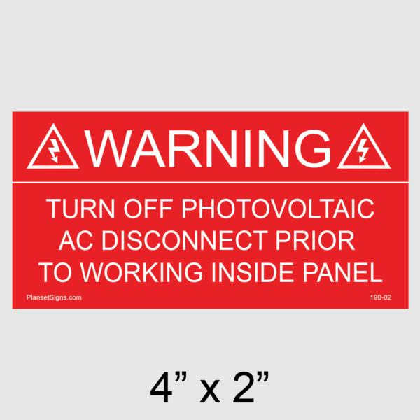 190-02 Solar Warning Placard