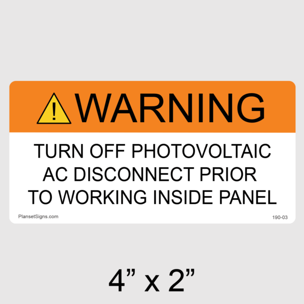 190-03 Solar Warning Label