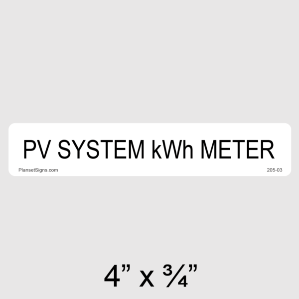 205-03 PV System kWh Meter Label