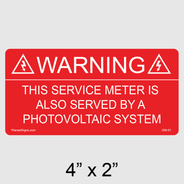209-01 Service Meter Served by a Photovoltaic System Label