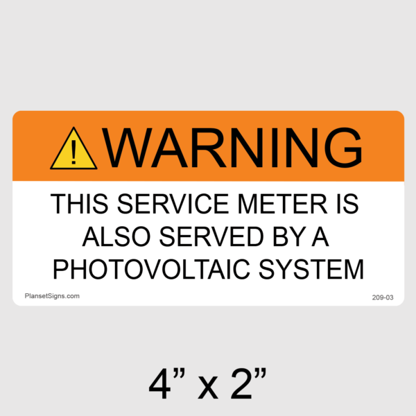 209-03 Service Meter Served by a Photovoltaic System Label