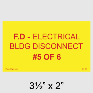 F.D - Electrical BLDG Disconnect #1 of 1 Placard, SKU 231-16
