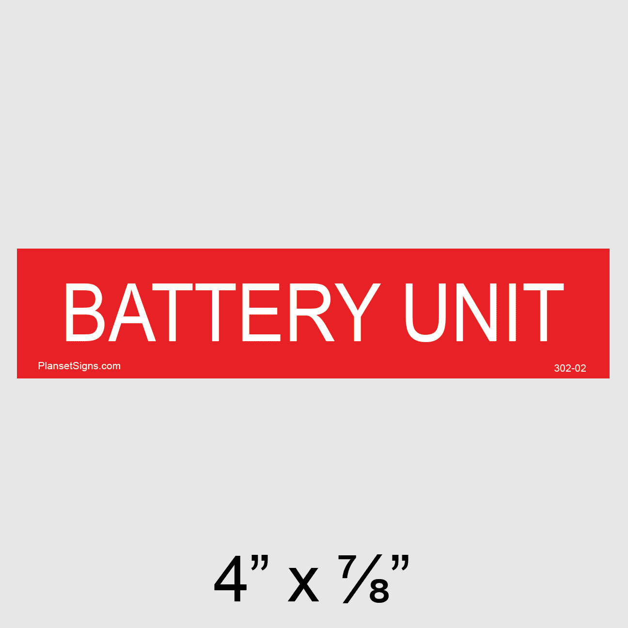 Battery Unit Placard, SKU 302-02