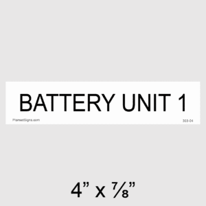 Battery Unit 1 Placard, SKU 303-04
