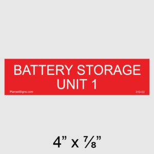 Battery Storage Unit 1 Placard, SKU 310-02