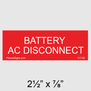 Battery AC Disconnect Placard, SKU 317-02