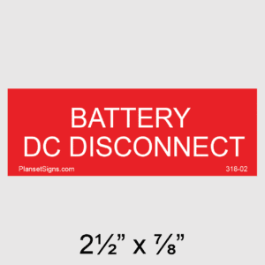 Battery DC Disconnect Placard, SKU 318-02