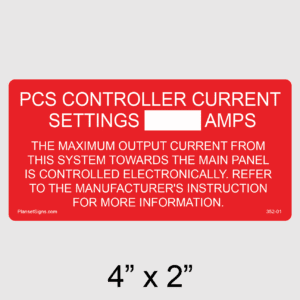 PCS Controller Current Settings Label, SKU 352-01