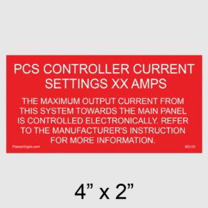 PCS Controller Current Settings Placard, SKU 352-02